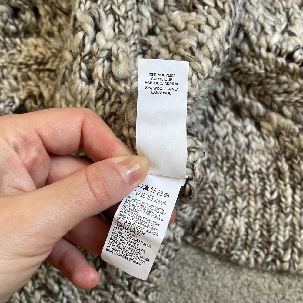 Lucky Brand Beige Wool Blend Woven Long Open Shawl Front Open Cardigan Sweater M - Picture 6 of 7